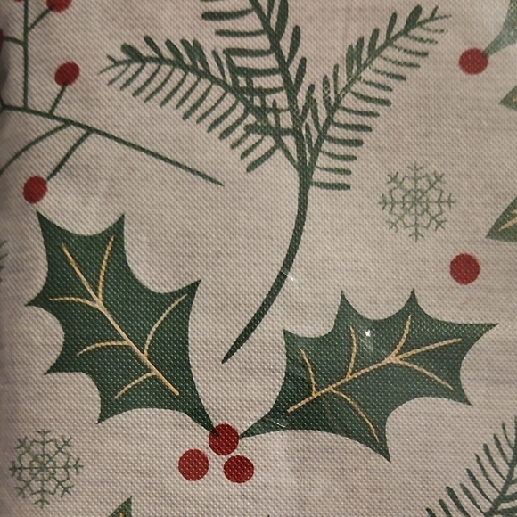 Merry and Bright PEVA Tablecloth White Red Green Tan Christmas Holiday Party - Picture 2 of 8